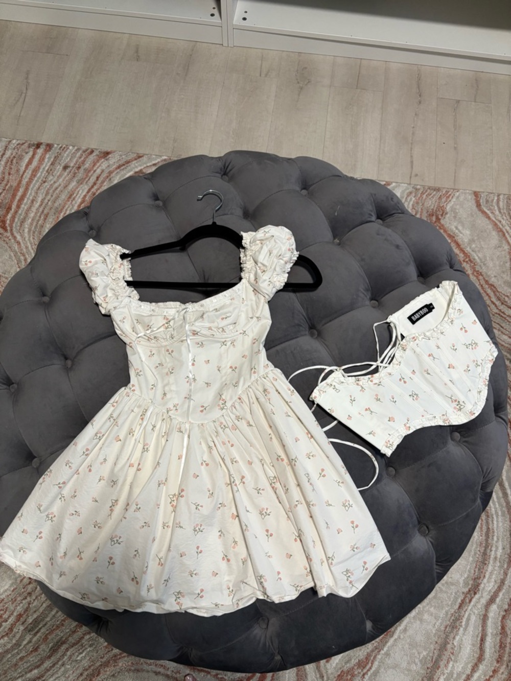 Ivory Floral Mini Dress with Puff Sleeves